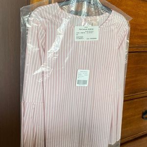 NWT Brooks Brothers Flutter Sleeve Blouse  Pink Stripe Covered button on collar.